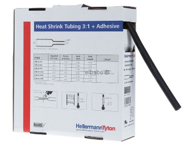 Ansicht links Hellermann Tyton HISA-9/3-PEX-BK Schrumpfschlauch sw 3=1 L=5m 