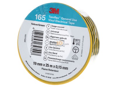 Front view 3M Temflex165 gngb19X25 Adhesive tape 0,025m 19mm yellow 
