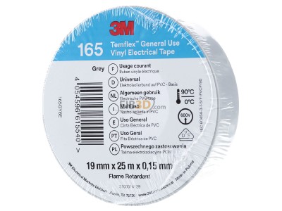 Front view 3M Temflex165 gr19X25 Adhesive tape 25m 19mm grey 
