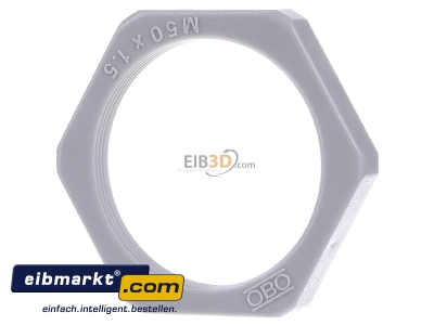 Front view OBO Bettermann 116 M50 LGR PS Locknut for cable screw gland M50

