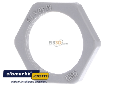 Front view OBO Bettermann 116 M40 LGR PA Locknut for cable screw gland M40
