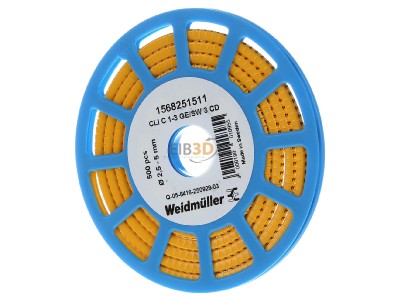 Frontansicht Weidm�ller CLI C1-3GE/SW 3 CD Leitermarkierer Zahl 3 gelb1,5-4 
