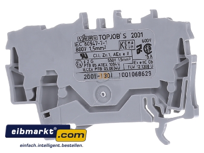 Ansicht hinten WAGO Kontakttechnik 2001-1301 Durchgangsklemme 3-Leiter, TS 35 