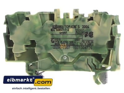 Ansicht hinten WAGO Kontakttechnik 2004-1307 Schutzleiterklemme 3-Leiter, TS 35 