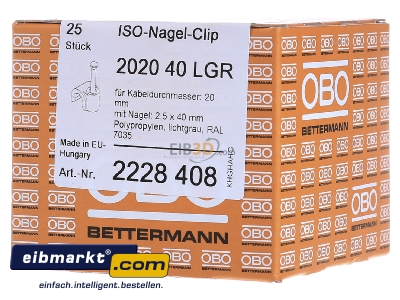 View on the left OBO Bettermann 2020 40 LGR Nail clip 20mm 
