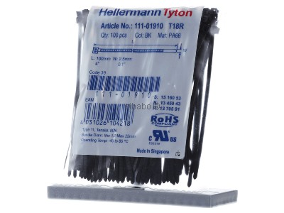 Front view Hellermann Tyton T18R-N66-BK Cable tie 2,5x100mm black 
