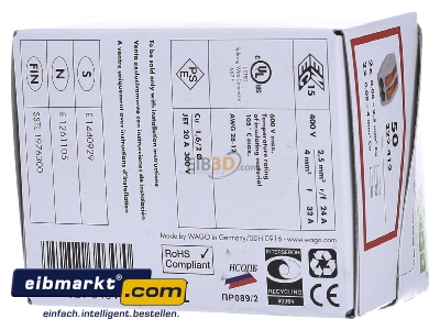 Ansicht hinten WAGO Kontakttechnik 222-412 Verbindungsklemme 2x0,08-4qmm grau 