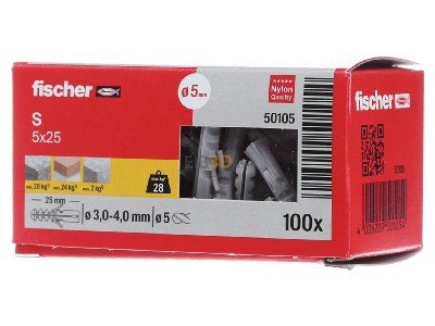 Front view Fischer DE S 5 Expanding plug 5x25mm 
