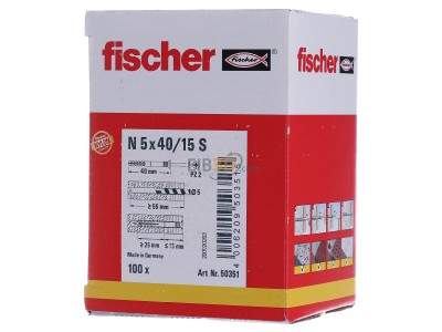 Front view Fischer DE N 5x40/15 S Nail anchor 5x40mm 
