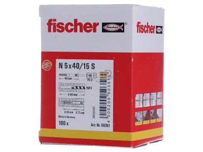 Frontansicht Fischer DE N 5x40/15 S Nageldbel 