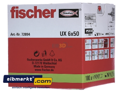 View on the right Fischer Deutschl. UX 6x50 Universal anchor plug 6x50mm - 
