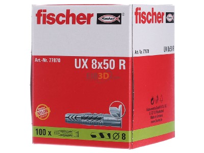 Front view Fischer DE UX 8 R Expanding plug 8x50mm 
