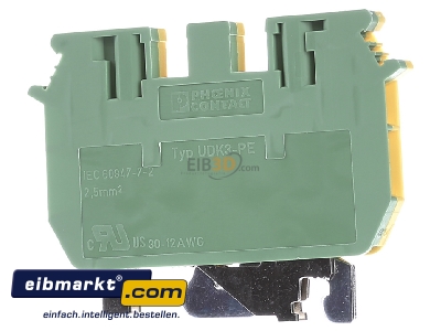 Front view Phoenix Contact UDK 3-PE Ground terminal block 2-p 
