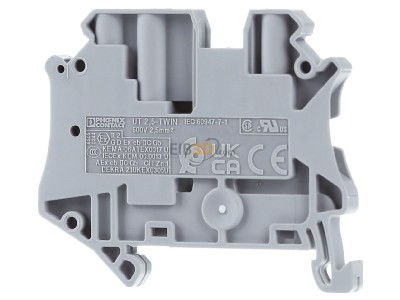 Back view Phoenix UT 2,5-TWIN Feed-through terminal block 5,2mm 24A 
