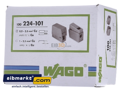 Frontansicht WAGO Kontakttechnik 224-101 Leuchtenklemme 1,0-2,5mmq grau 