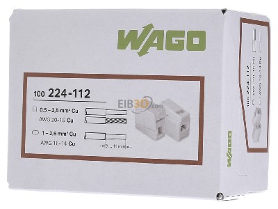 Frontansicht WAGO 224-112 Leuchtenklemme, 2x1,0-2,5mm, wei, 