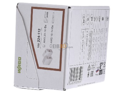 View on the right WAGO 224-112 Lamp terminal, 2x1,0-2,5mm, white, 

