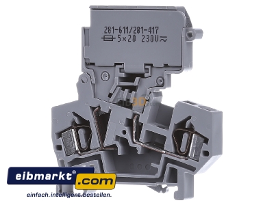 Front view WAGO Kontakttechnik 281-611/281-417 G-fuse 5x20 mm terminal block 10A 8mm
