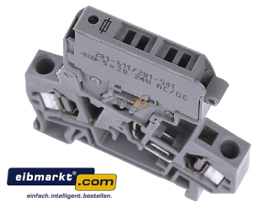 View up front WAGO Kontakttechnik 281-611/281-541 G-fuse 5x20 mm terminal block 10A 8mm - 
