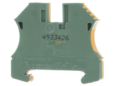 Front view Weidmller WPE 4 Ground terminal block 1-p 6mm 
