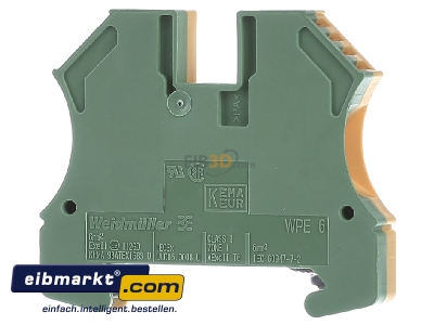 Front view Weidmller WPE 6 Ground terminal block 1-p 8mm - 
