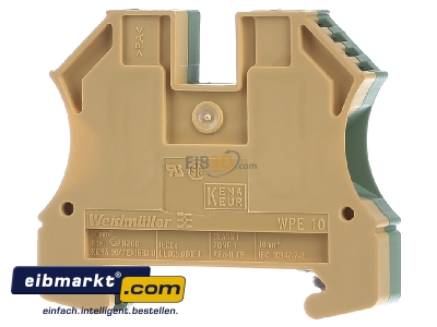 Front view Weidmller WPE 10 Ground terminal block 1-p 10mm - 
