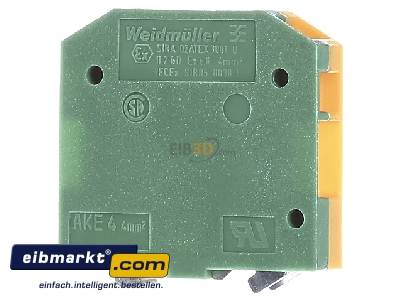 Front view Weidmller AKE 4 Ground terminal block 1-p 7mm 
