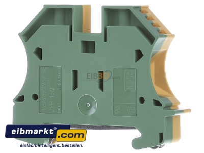 Front view Weidmller WPE 16N Ground terminal block 1-p 12mm - 
