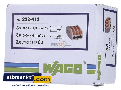 Frontansicht WAGO Kontakttechnik 222-413 Verbindungsklemme 3x0,08-4qmm gr 