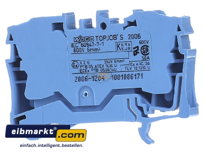 Ansicht hinten WAGO Kontakttechnik 2006-1204 Durchgangsklemme 0,5-6/10qmm blau, 2L 