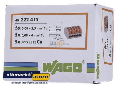 Frontansicht WAGO Kontakttechnik 222-415 Verbindungsklemme 5x0,8-4qmm gr 