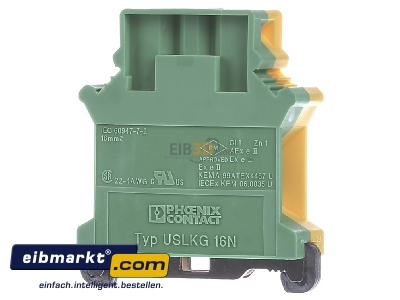 Front view Phoenix Contact USLKG 16 N-1 Ground terminal block 1-p 12,2mm
