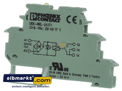 Front view Phoenix Contact DEK-REL- 24/I/1 Switching relay AC 24V DC 24V 3A
