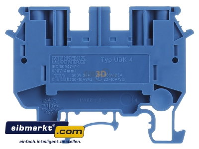 Back view Phoenix Contact UDK 4 BU Feed-through terminal block 6,2mm 32A 
