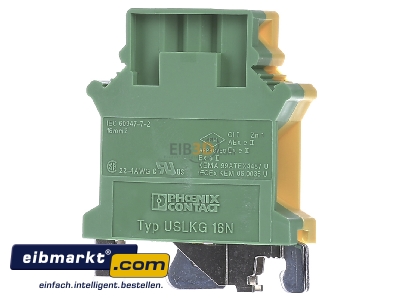 Front view Phoenix Contact USLKG 16 N Ground terminal block 1-p 12,2mm
