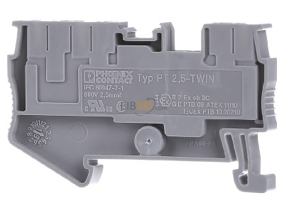 Ansicht hinten Phoenix PT 2,5-TWIN Durchgangsreihenklemme 0,14-4qmm, 5,2mm, gr 
