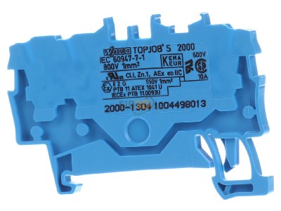 Ansicht hinten WAGO 2000-1304 3L-Durchgangsklemme 1qmm blau TopJob 