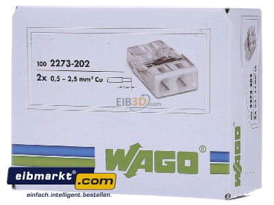 Frontansicht WAGO Kontakttechnik 2273-202 Verbindungsdosenklemme 2x 0.5-2.5 wei 
