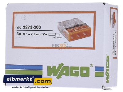 Frontansicht WAGO Kontakttechnik 2273-203 Verbindungsdosenklemme 3x 0.5-2.5 orange 