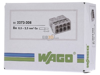 Frontansicht WAGO 2273-208 Verbindungsdosenklemme 8x 0.5-2.5 