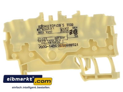 Ansicht hinten WAGO Kontakttechnik 2000-1406 Klemme 1,0 qmm gelb 