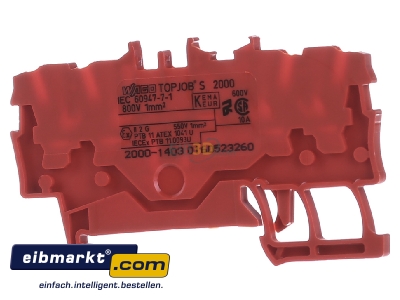 Ansicht hinten WAGO Kontakttechnik 2000-1403 Klemme 1,0 qmm rot 