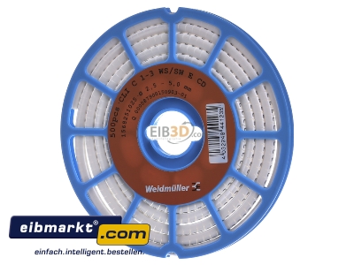 Frontansicht Weidmller CLI C 1-3 WS/SW E CD Leitermarkierer 3x4,2mm,weich,wei 