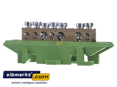 Front view Hager KM07E Rail terminal bar 1-p screw clamp
