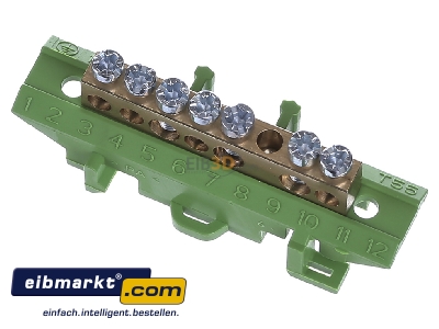View up front Hager KM07E Rail terminal bar 1-p screw clamp
