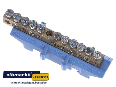 Top rear view Hager KM11N Rail terminal bar 1-p screw clamp

