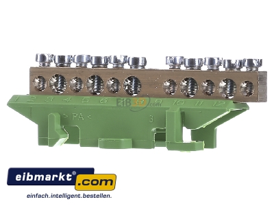 Front view Hager KM11E Rail terminal bar 1-p screw clamp
