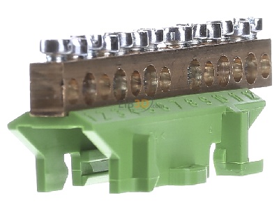 Ansicht links Hager KM13E PE-Messingklemme 13 Klemmstellen 