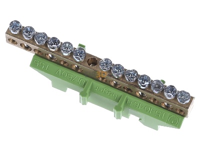Ansicht oben hinten Hager KM13E PE-Messingklemme 13 Klemmstellen 