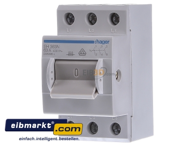 Front view Hager SH363N Switch for distribution board 63A 
